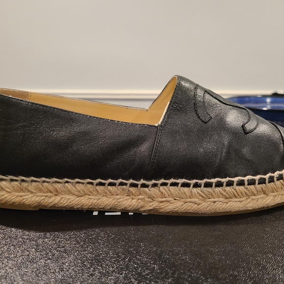 Chanel Black Leather Espadrilles with Woven Trim - Picture 12 of 13
